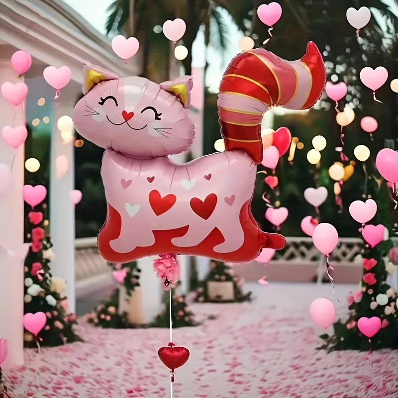 1pc rosa amor gato em forma de balão foil tema animal decoração de festa para crianças ou adultos aniversário casamento decoração de ano novo 2025