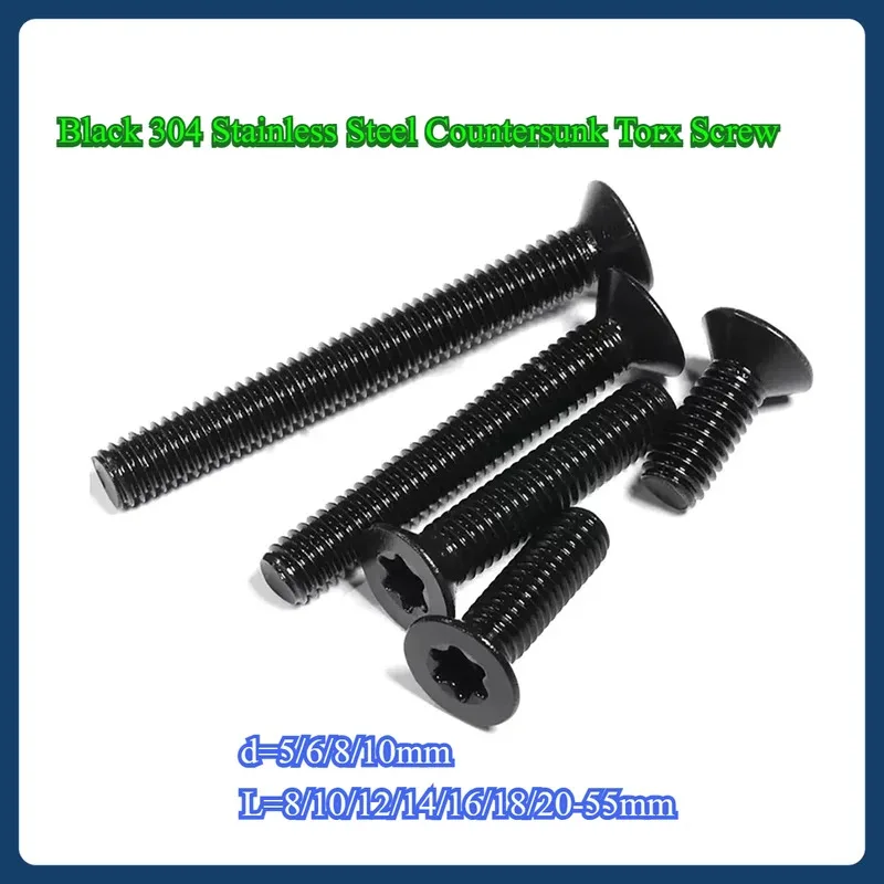 Black 304 Stainless Steel Countersunk Torx Screw Flat Head Extended Anti Theft Bolt M2 M3 M4 M5 M6 M8 M10 Security
