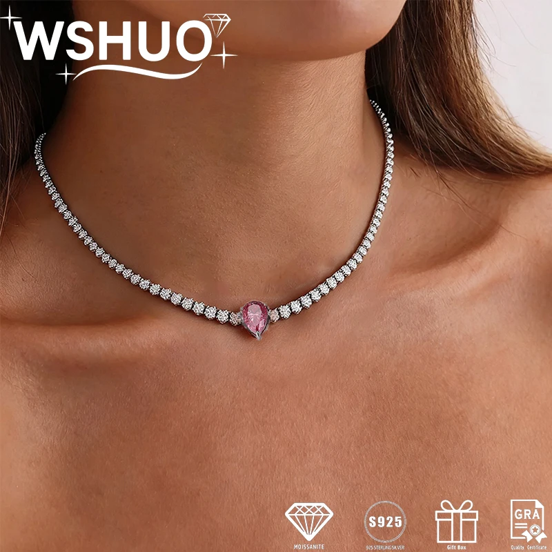 

3-4.5mm D VVS1 Full Moissanite Tennis Necklace S925 Pure Silver Full Diamond Pendant Luxury Necklace Fine Jewelry Party Gifts