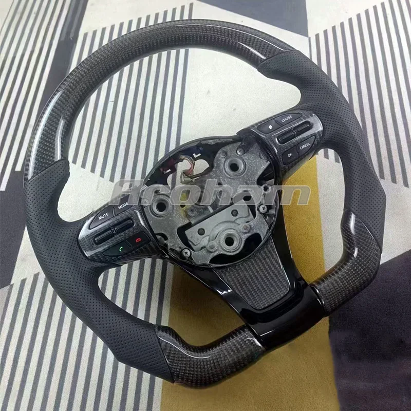 Carbon Fiber Steering Wheel With Perforated Leather Customized Replacement Sport D-shape For Kia K5 Optima 2014 2015