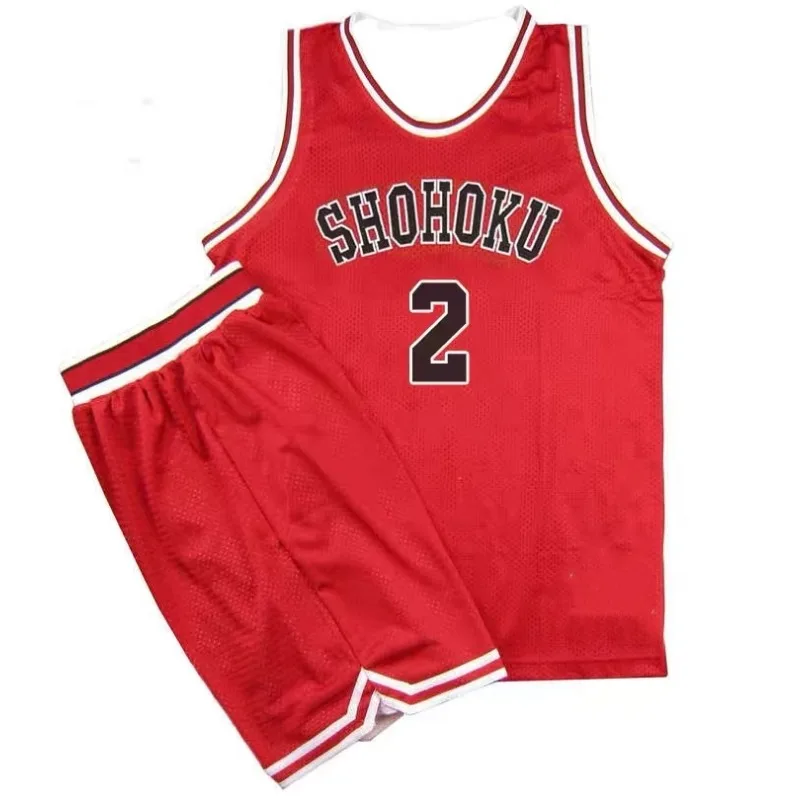 2PCS Red Wearable Basketball Jersey Sets Unisex Short Summer Casual Sports Sleeveless Jersey Hisashi Mitsui Shirts Uniforms