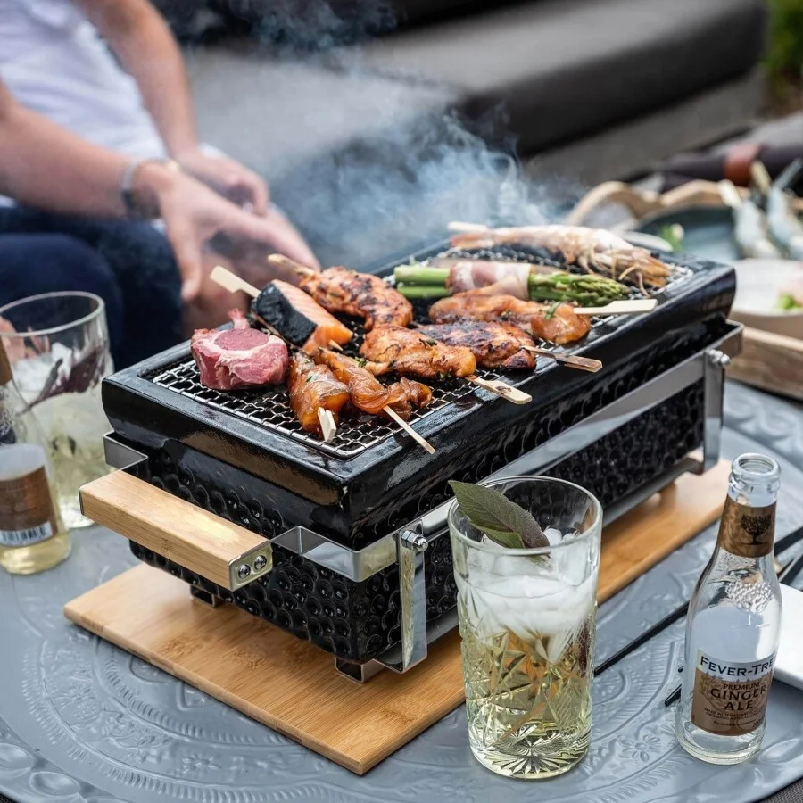 Beb KAMADO węgiel Grill Hibachi Grill z podnośnik siatki prostokątny przenośny japoński Grill