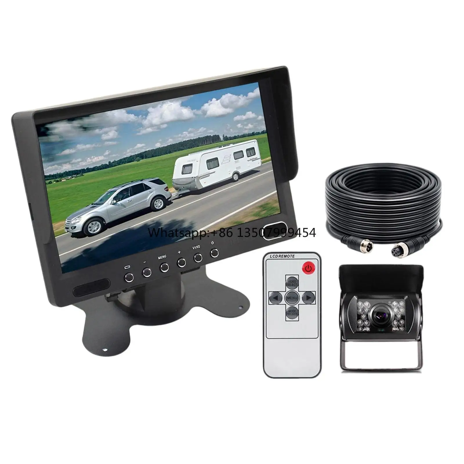 

7 Inch LCD Reversing Monitor 4PIN Rear View Camera Night Vision Waterproof Sunshade Cover 12-24V for Universal Vehicles