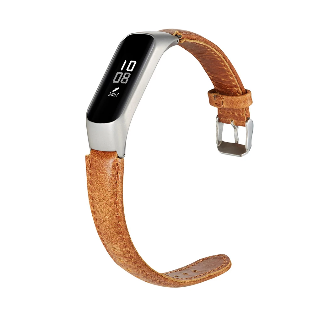 Xiaomi Mi Band 3および4用の本革ストラップ,Mi Band3およびMiBand4スマートブレスレット用のメタルフレーム付き本革ストラップ