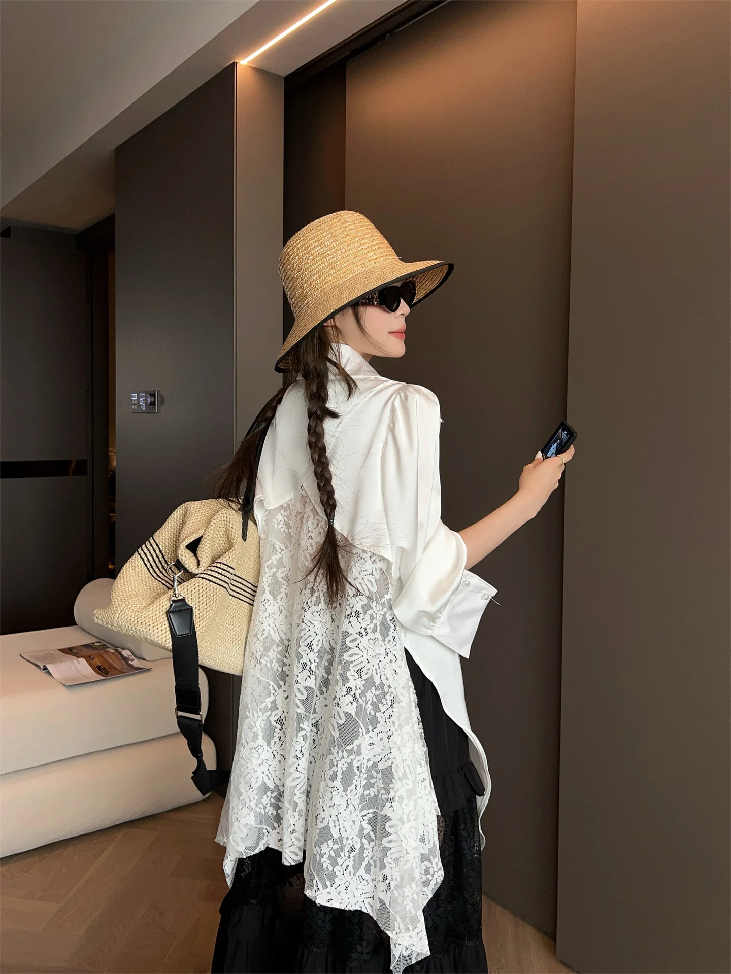 

Slimming Effect Loose Casual Women's White irt Spring 2026 New Sle UV Protection Faionable Collar Top