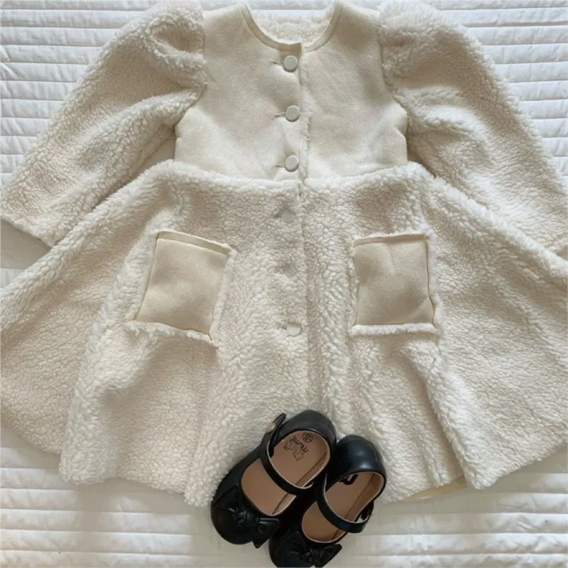 Fashion Baby Girl Dress Jacket Long  Infant Toddle Child Puff Sleeve Coat Fleece Patchwork Baby Outwear Baby Clothes 1-10Y