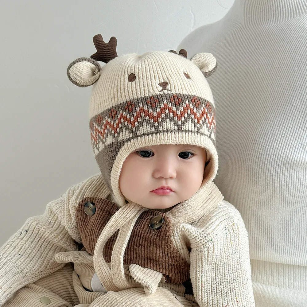 

Детская шапка, осенне-зимняя новая шапка для защиты ушей для мальчиков и девочек, сохраняющая тепло, утепленная, милая шерстяная шапка, кавайная детская купольная модная милая шапка