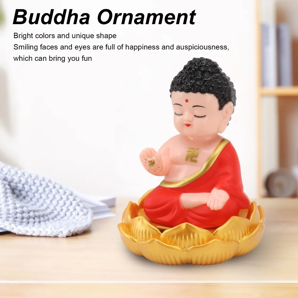 Plastic Light Sensing Nodding Buddha Ornament Red ， Gold Built-in Light Receiving Panel Auspicious Desktop Buddha Decor 4inch