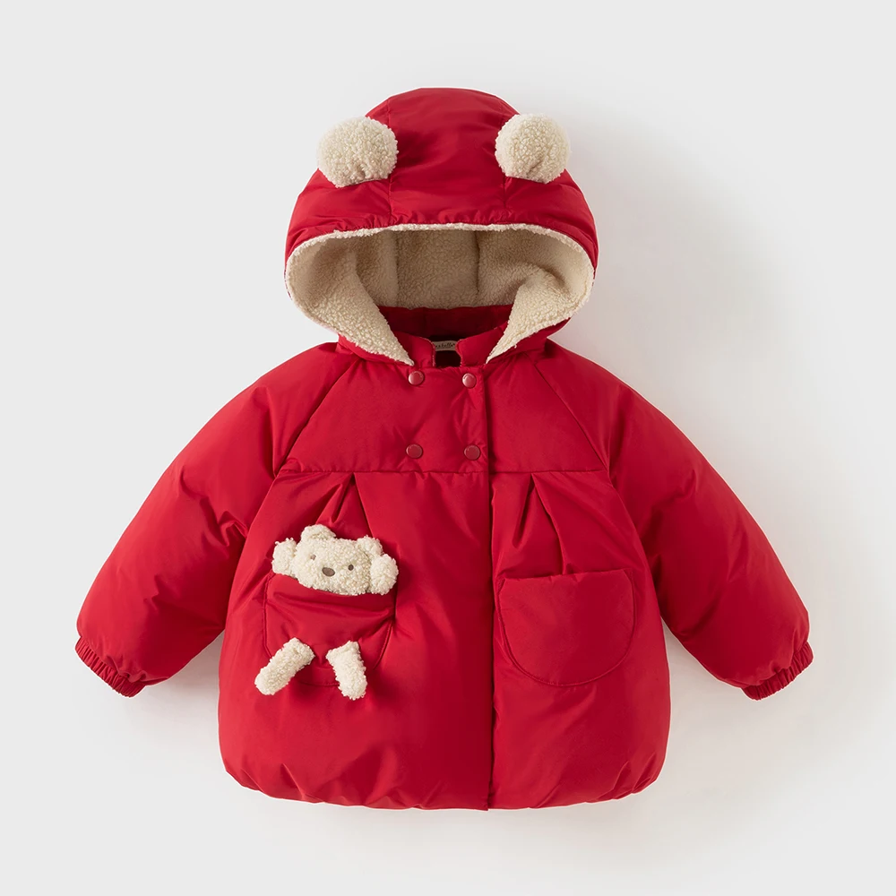 Dave Bella Girls Down Jacket Winter Children Thicken Plush Warm Hooded White Duck Down Coat Waterproof Outwear Clothes DB4254113