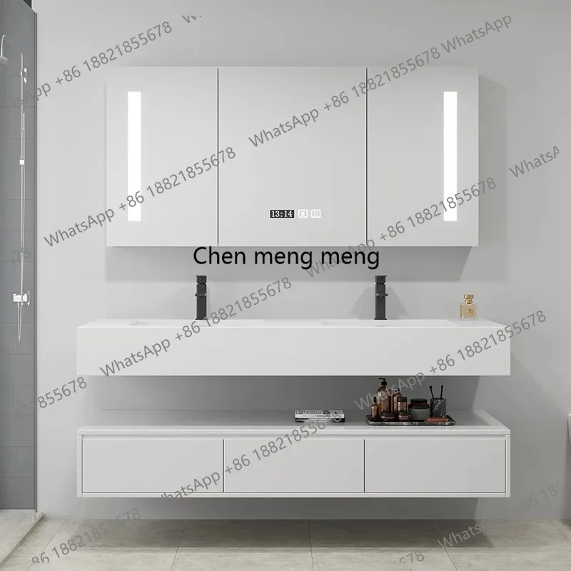 

Premium Bathroom Furniture Modern Washbasin Hotel Countertop Multilayer Waterproof Solid Wood Slate Ceramic Smart Mirror Cabinet