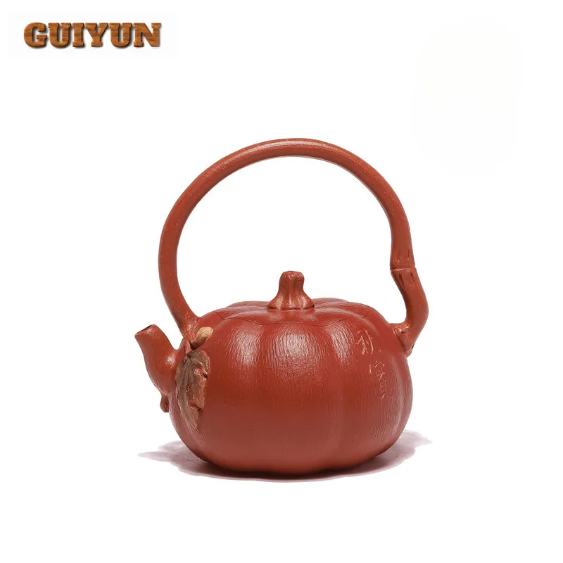 110ml Yixing Purple Clay Teapots Famous Artists Handmade Pumpkin Pot Raw Ore Section Mud Starch Tea Maker Kettle Zisha Tea Set