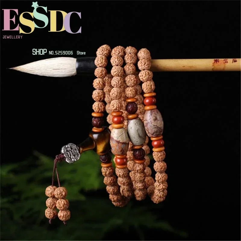 High Degree Authentic Fine 8mm Meat-grain Rudraksha Buddhist 108 Beads Bracelet Men or Women Prayer Necklace Dropship Jewelry