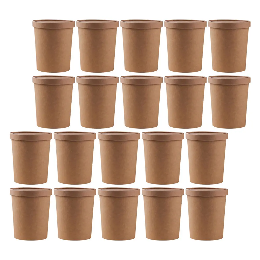 

25 set Disposable Soup Bowls With Lids Kraft Paper Food Containers For Takeout Porridge Soup Ice Cream Lunch Boxes