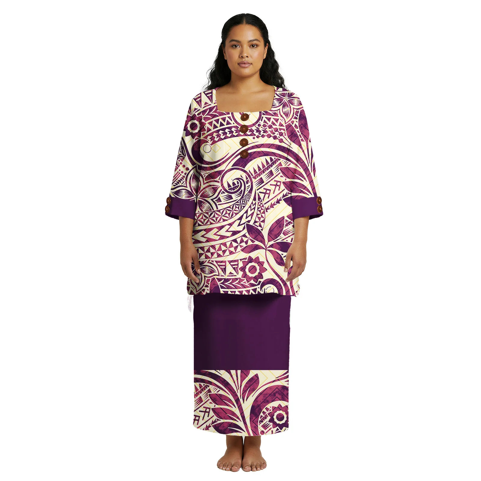 حجم كبير المرأة هاواي طباعة شاطئ فستان طويل مخصص تونغا بوليتاسي ساموا فساتين Elei القبلية فستان الحفلات قطعتين مجموعة