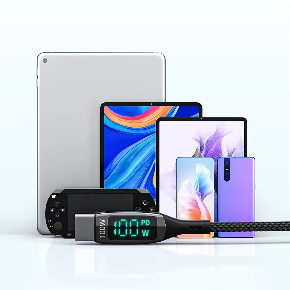 BlitzWolf 100 واط 5A USB C Type-C إلى Type-C تاريخ كابل LED عرض PD3.0 PPS QC4.0 + QC3.0 شحن سريع نقل البيانات خط الحبل