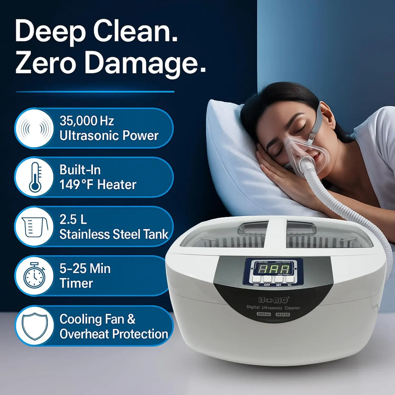 Ultrasonic Cleaner for CPAP Masks and Sleep Apnea Accessories - Deep Cleaning with Heater and Timer