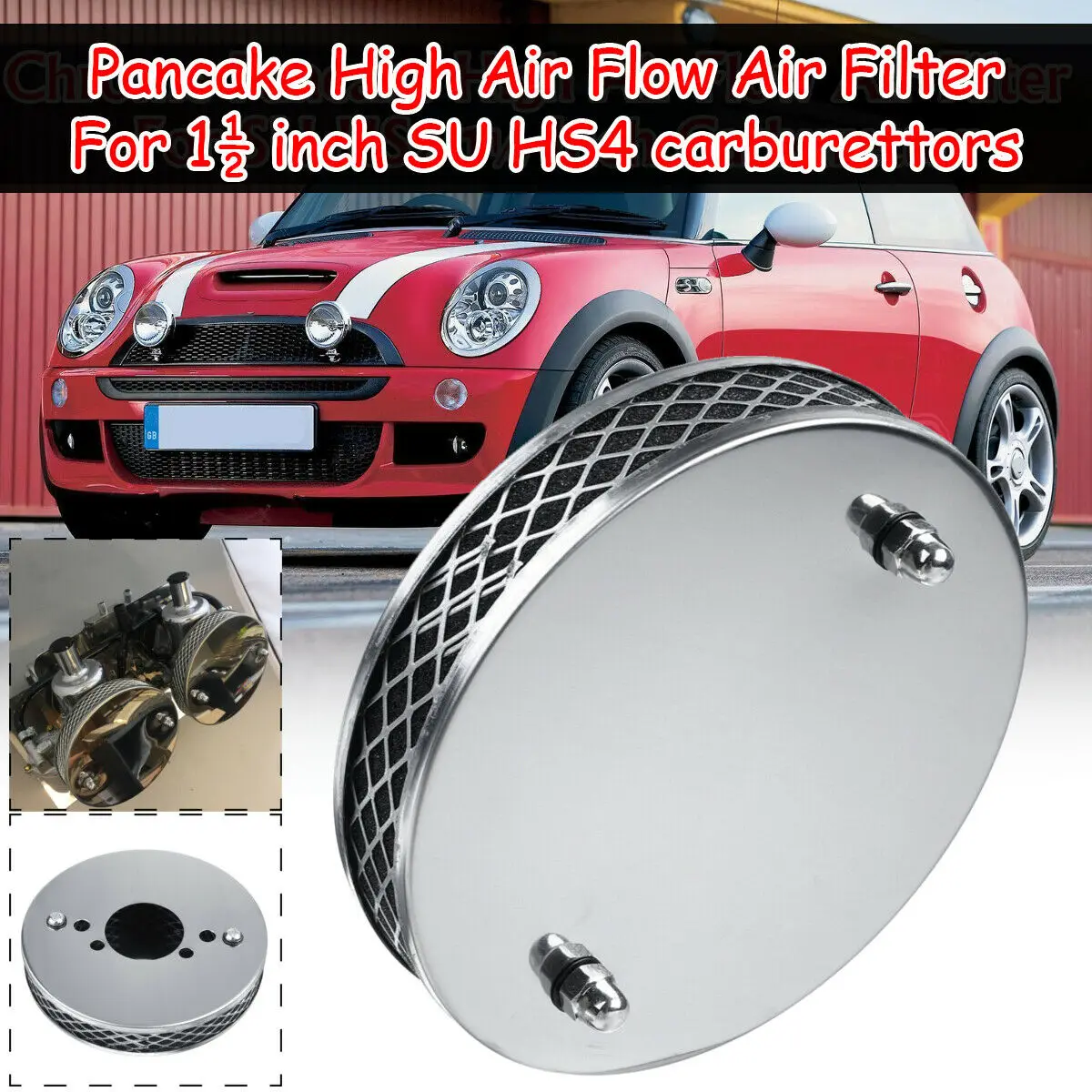 1PCS Car Chrome Pancake High Air Flow Air Filter for All 1½ Inch SU HS4 Carburettors 14X3cm