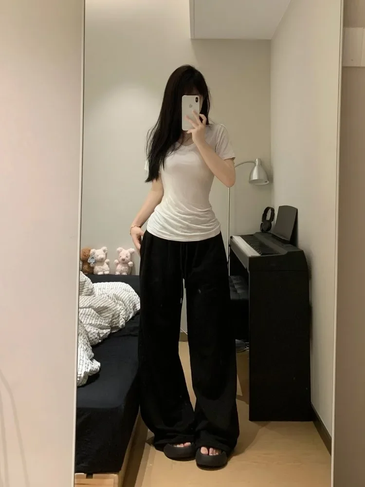 Pantaloni Donna Sportivi Dritti Moda Minimalista Primavera Autunno Semplice Solido Femme Harajuku Chic Pantaloni Casual All-match Figura Intera