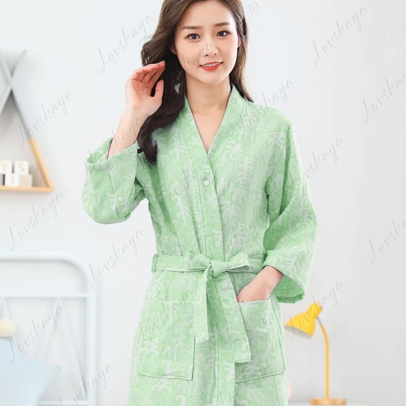 Roupão de gaze de algodão feminino, camada dupla fina, primavera e verão, homens adultos podem usar toalhas de banho, roupões de banho de secagem rápida