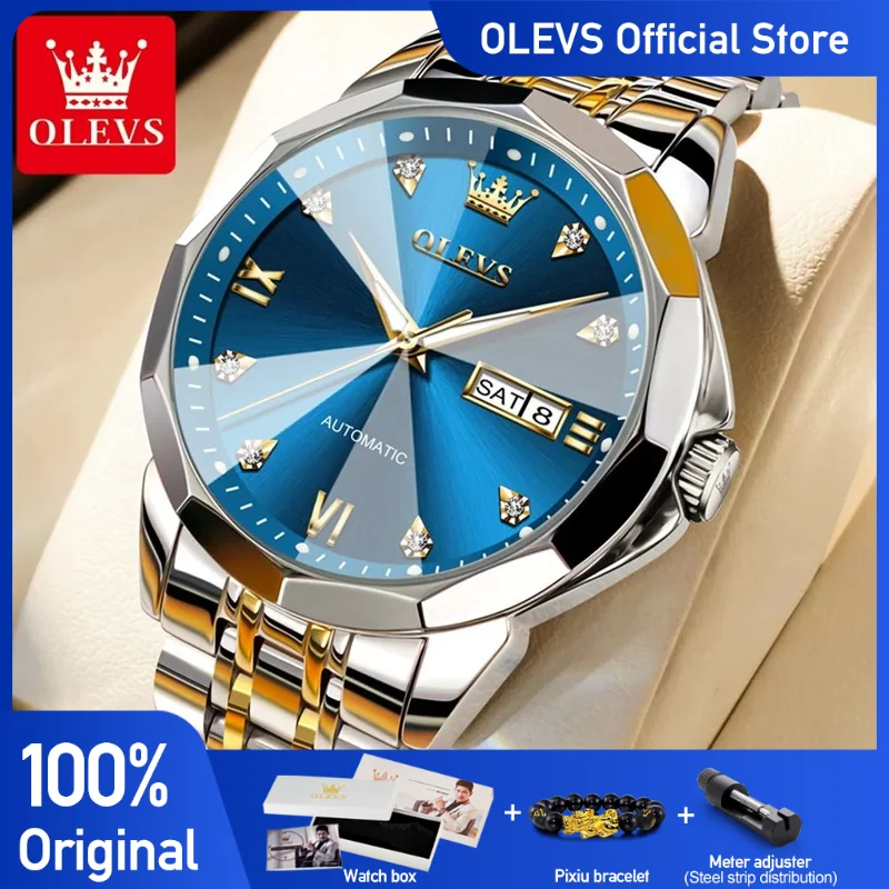 OLEVS 9982 Watches For Men Business Wristwatch Zircon Scale Waterproof Luminous Dual Calendar Display Aelogios Masculino