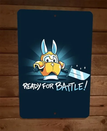 Ready For Battle Video Gamer Rabbit Huge Sword  Metal Wall Sign Poster