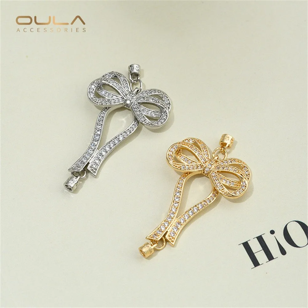 

14K Gold-plated Color Preservation Zircon Bow Pearl Necklace Connecting Buckle Sweater Chain Pendant Handcrafted Beaded Accessor