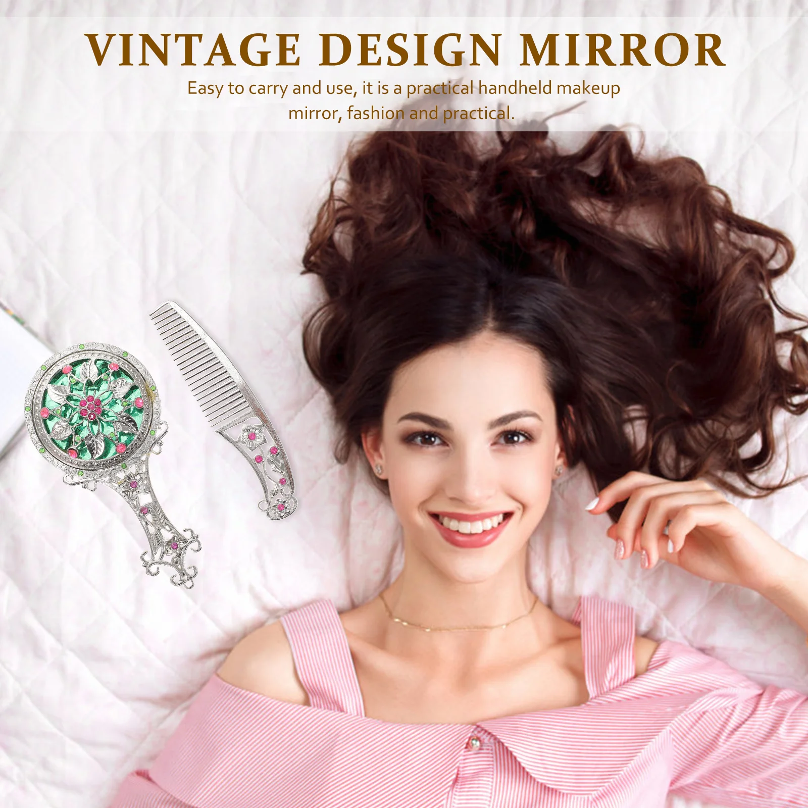 Miroir de maquillage en alliage, 1 ensemble, miroir de vanité Portable, Style rétro, petite taille, adapté aux voyages, Durable, longue durée, exquis