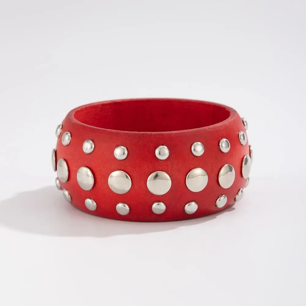 Creative Bohemian Rivet Bracelet Vintage Smudging Wooden Bangle Europe American Style Wide Irregular Geometric Bracelet Women