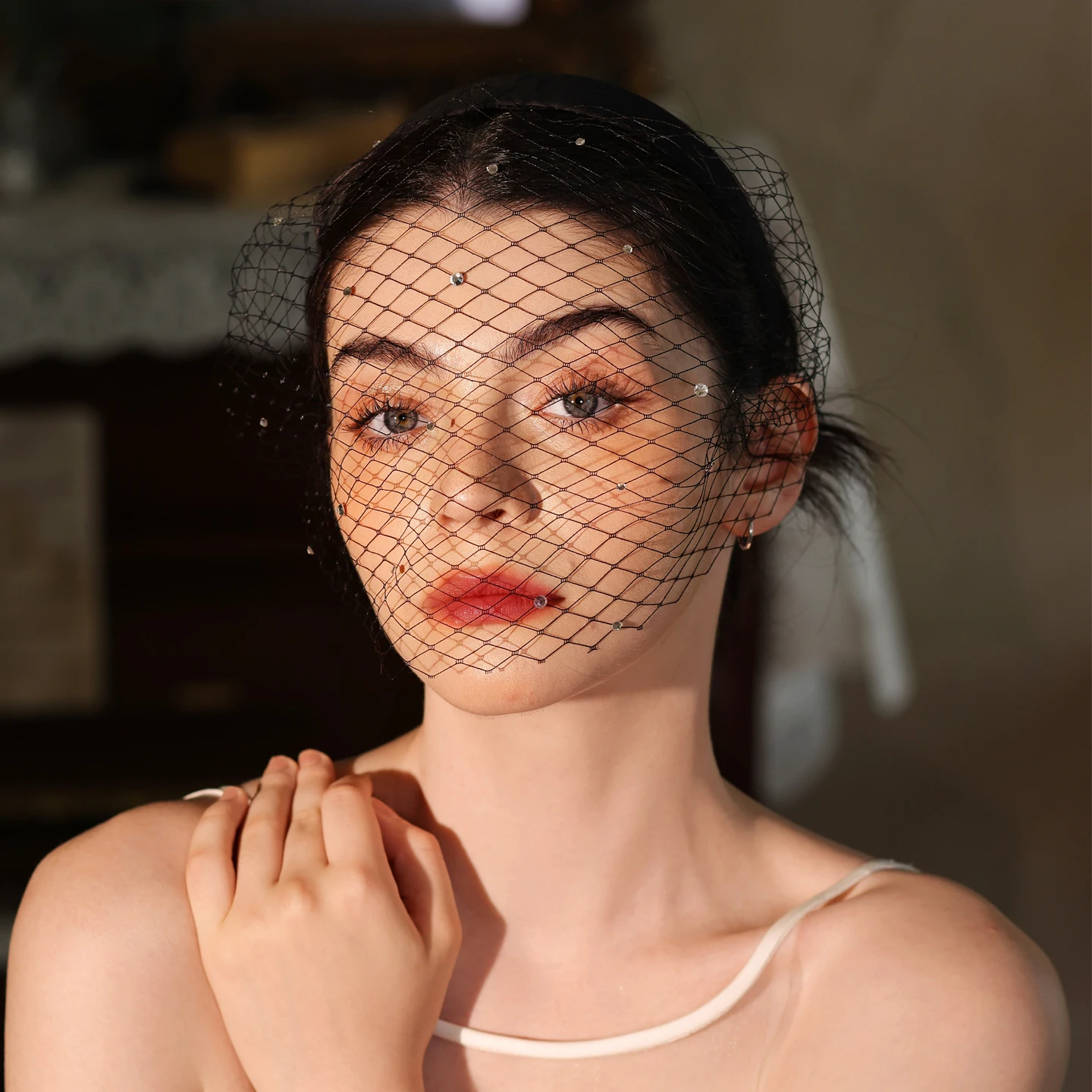 

V511 Bridal Mesh Vintage Large Mesh Birdcage Veil Dress Headband Party Evening Socialite Headwear