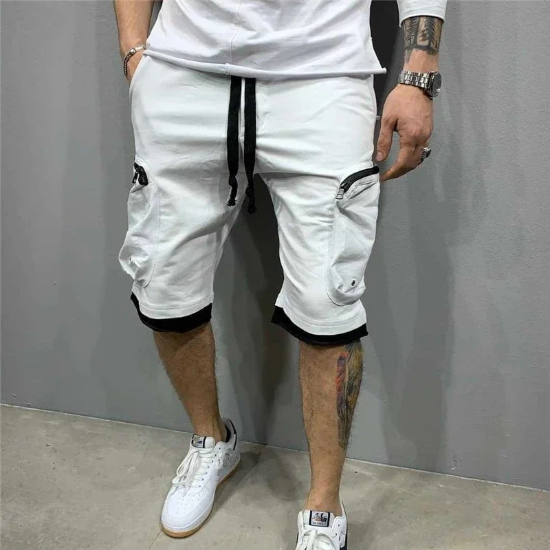 Calça de moletom solta masculina, calças curtas para corrida, streetwear esportivo de fitness, bolso múltiplo, novidade verão,