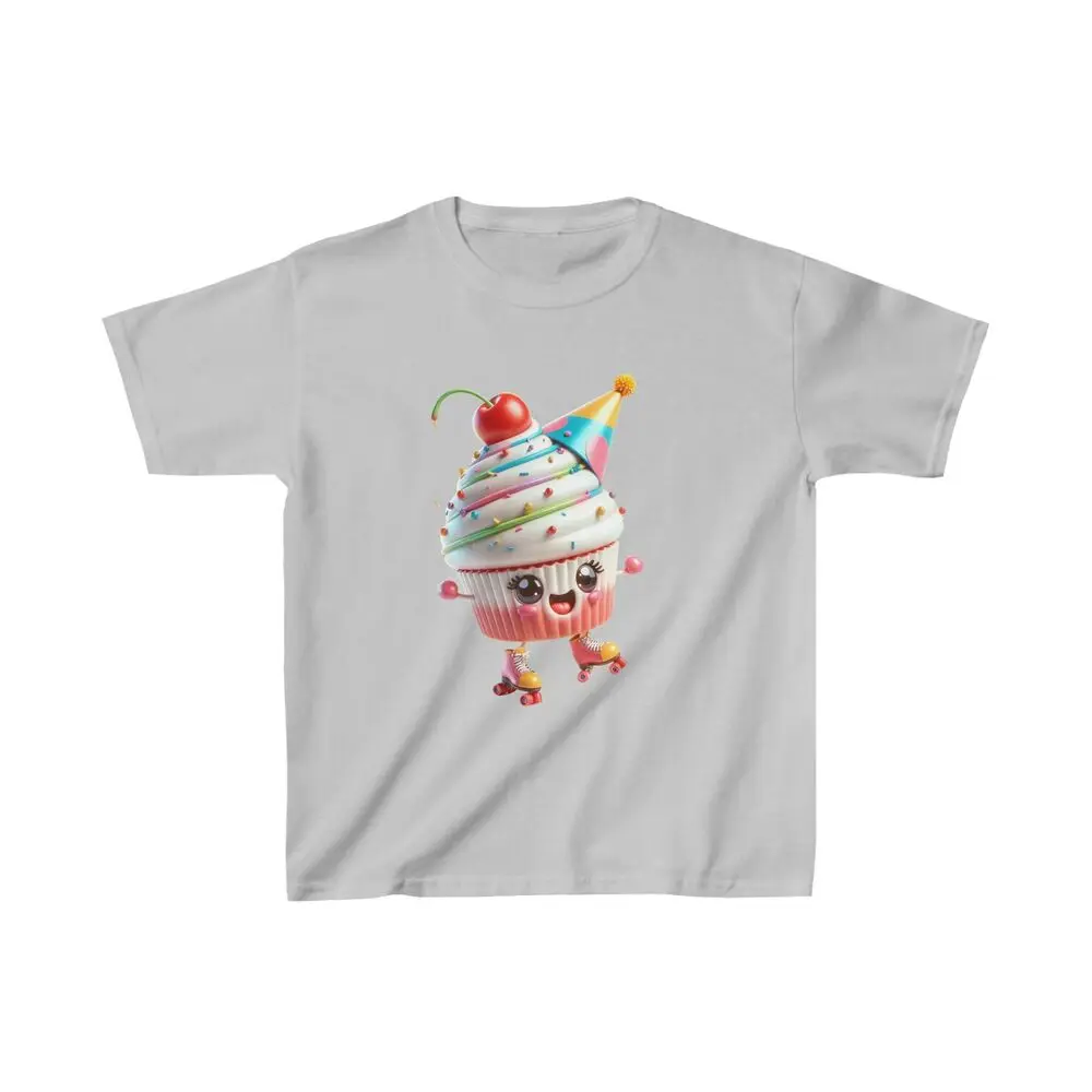 Rolling Sweetness: Party Cupcake On Wheels Kids' Tee! Anime Graphic T-shirts High Quality 100%Cotton Short Sleeve