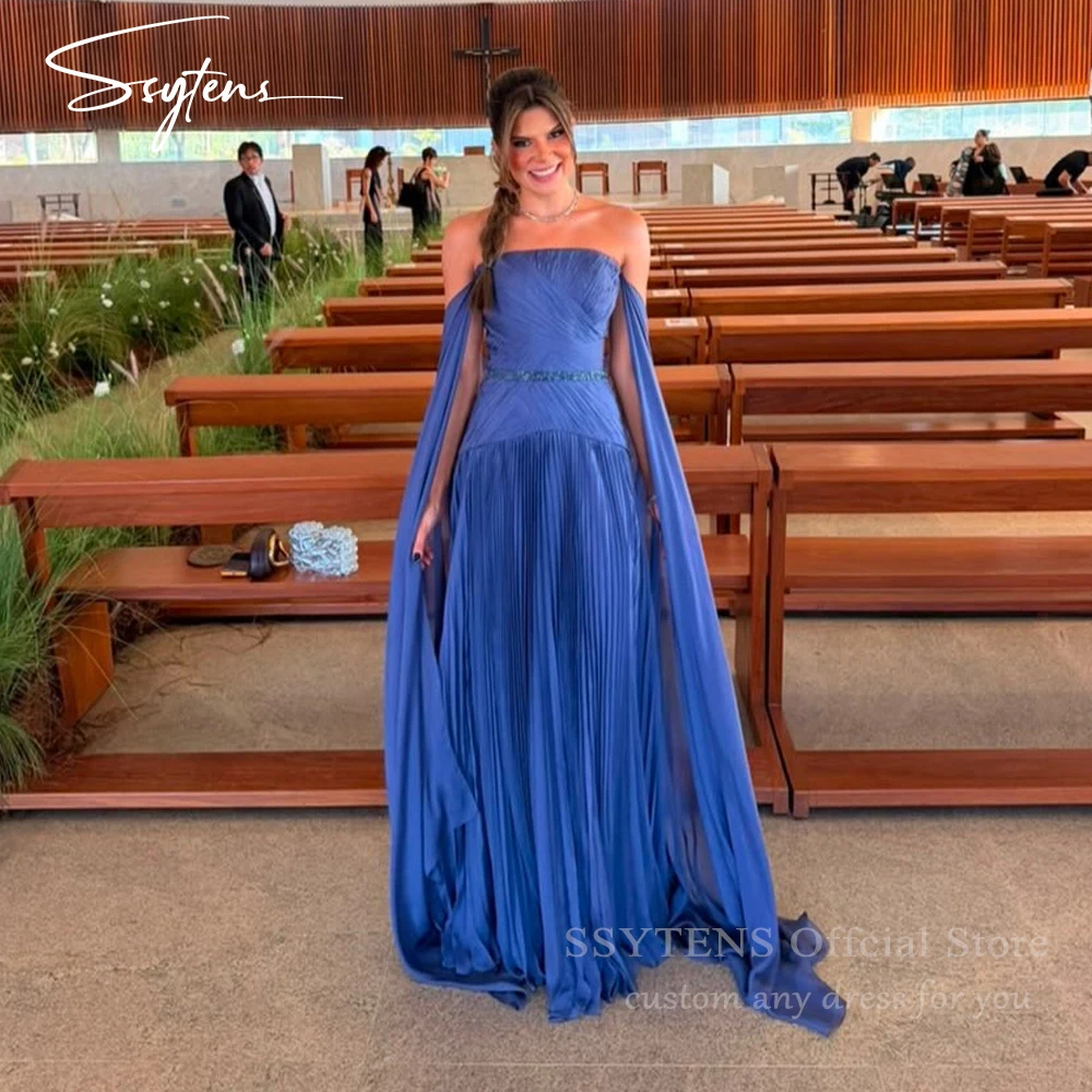 SSYTENS Royal Blue Wedding Guest Evening Dresses Elegant Strapless Prom Dress Flowing Hand-pleated Prom Party Dresses Customized