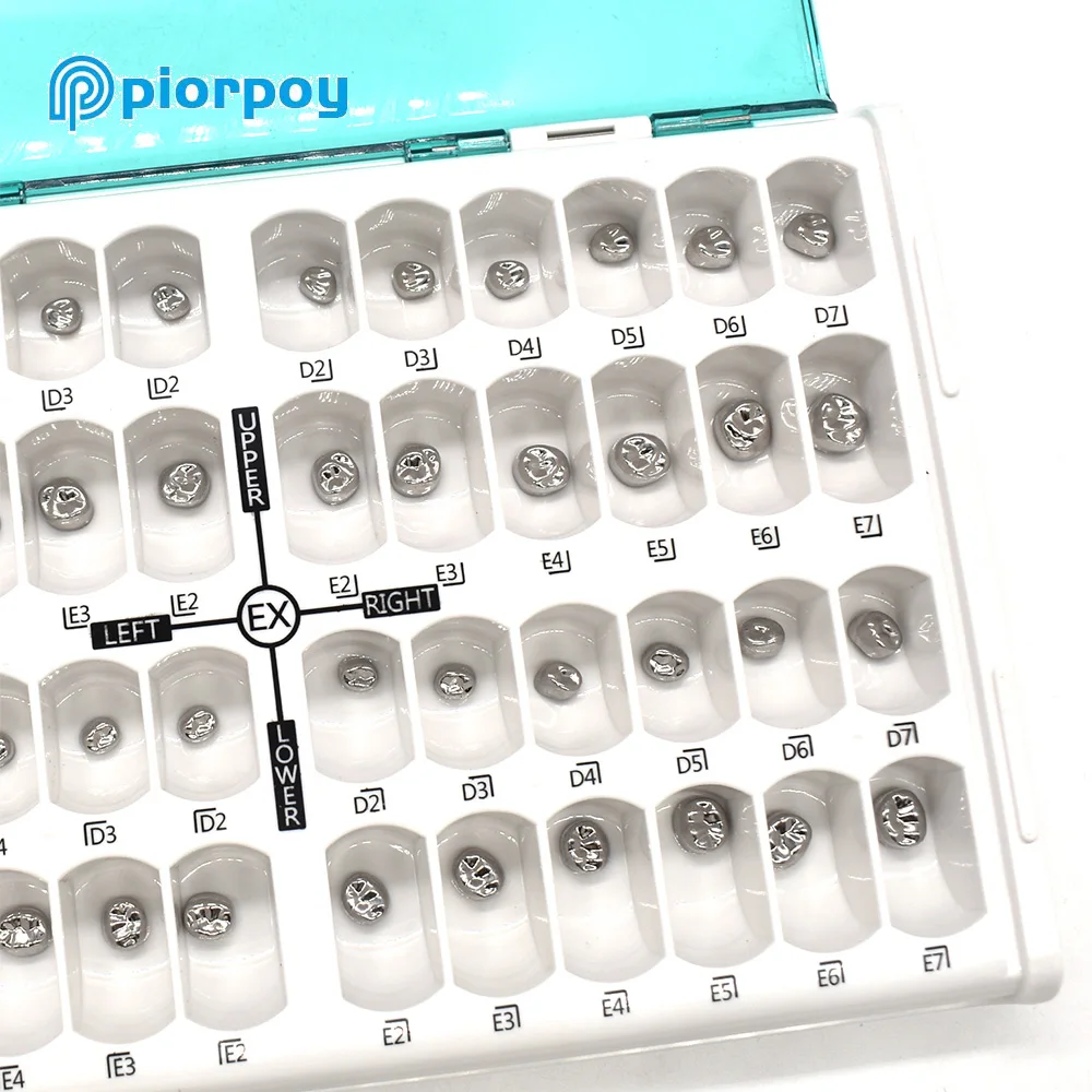 PIORPOY 48Pcs/Box Dental Kid Crowns Preformed Stainless Steel Temporary Crowns Metal Dentistry Orthodontic Material Tools
