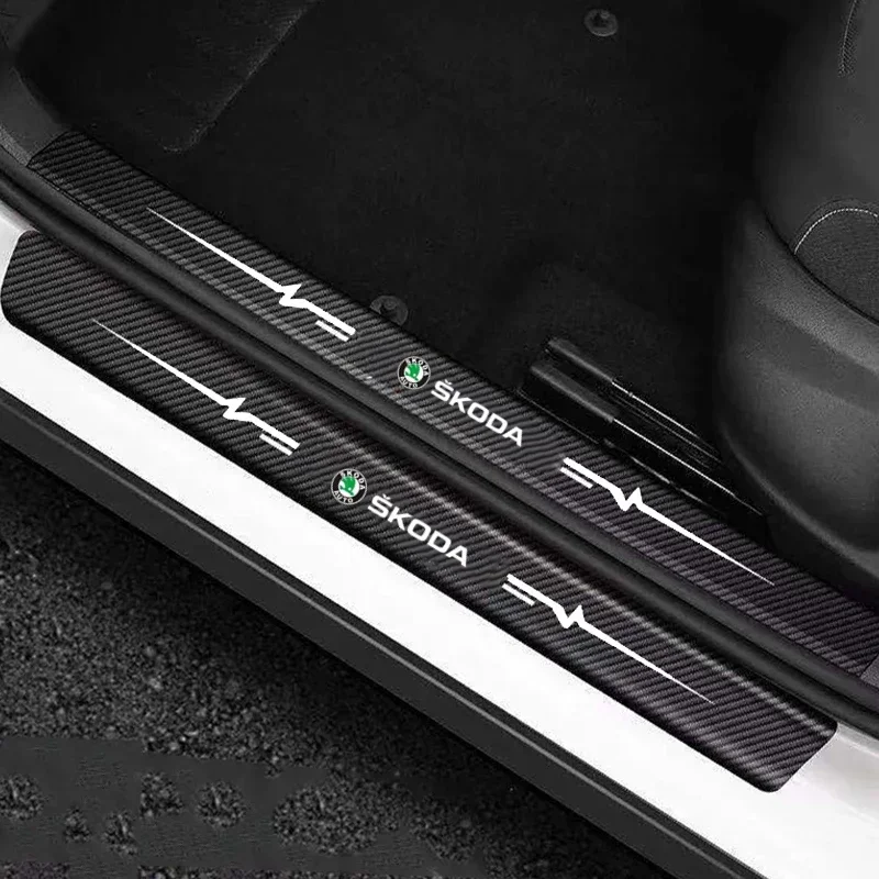 

For Skoda Yeti Kodiaq Rapid Fabia Octavia Scala Karop Kamiq Superb Car Front Rear Doorsill Anti Scratch Carbon Fiber Stickers