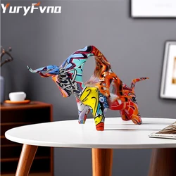 YuryFvna Resin Painted Bull Statue Ox Figurine Cattle Sculpture Abstract Household Animal Decor Bull Office Desktop Decor Gift