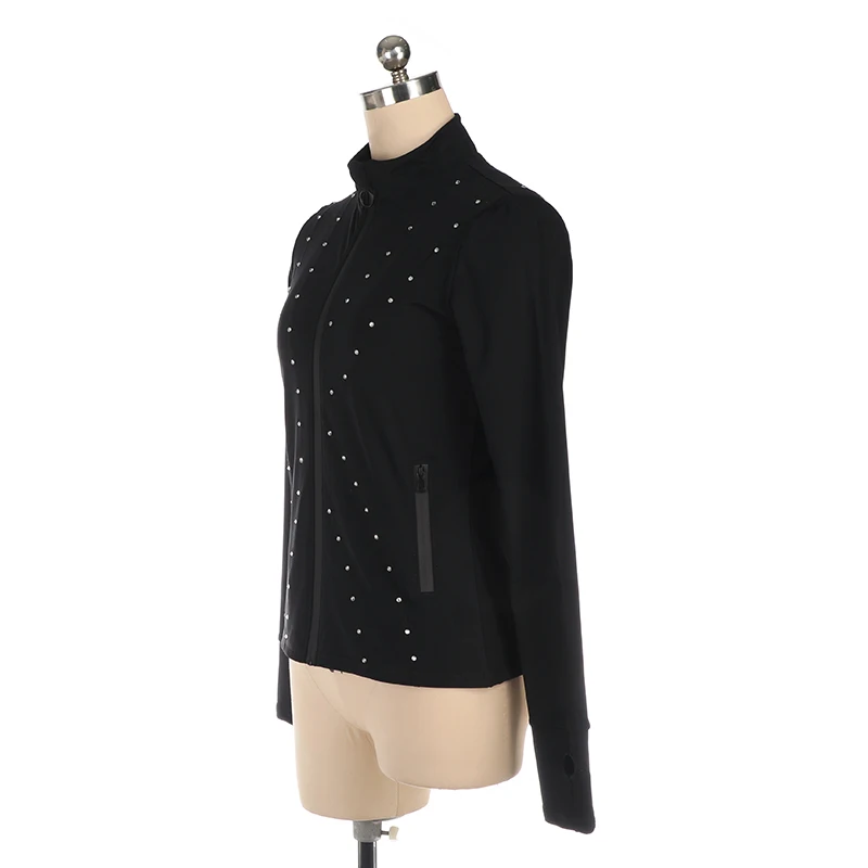 Figure Skating Jacket Zipper Top Girl Women'S Training Competition Patinaje Diamond Dance Coat Women'S Sportswear Training Black