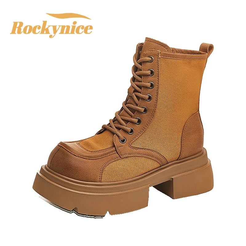 

Новинка 2025, женские осенне-зимние ботильоны, рабочие короткие ботинки на платформе, высокие массивные кроссовки, мотоциклетные ботинки в британском стиле в стиле ретро