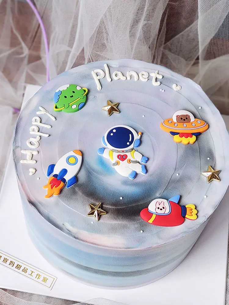 Decor Cake Topper Astronaut Space Boy Birthday Party Decorations UFO Kids Decor Cake Topper Dessert Baby Shower DIY Decor Part