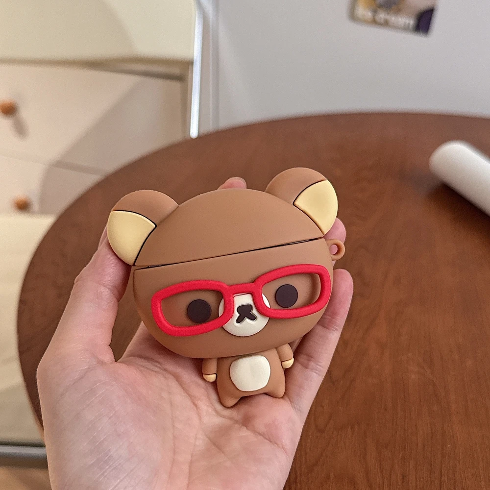 3D Cute Cartoon Rilakkuma Bear Earphone Case For Airpods 1 2 3 4 Pro 2 3 Wireless Bluetooth Headset Protective Soft Cover view 6