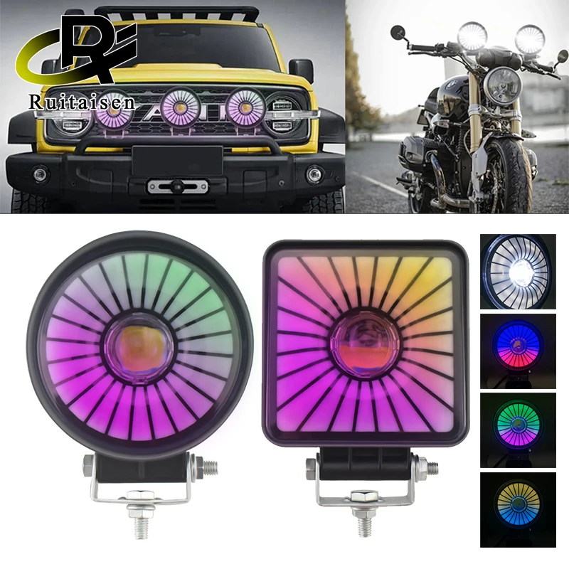 35W Car Work Light Colorful Motorcycle Headlight LED  Lights for Cars luces led para vehiculos ATV Truck 4x4 offroad accessories