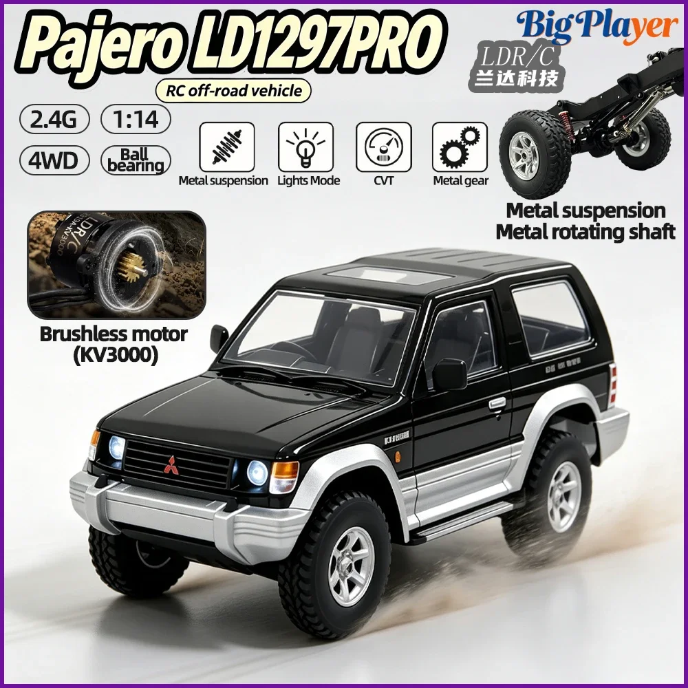 LDRC LD1297PRO 1/14 Scale 4WD Pajero RC Crawler Brushless Power 2.4G Off-Road Simulation Climbing Car Christmas Halloween Gift