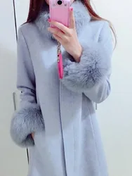 MAOMAOKONG Brand Store Autumn and Winter Ladies Coat Wool Coat Natural Real Fox Fur Collar Outdoor Jacket Top