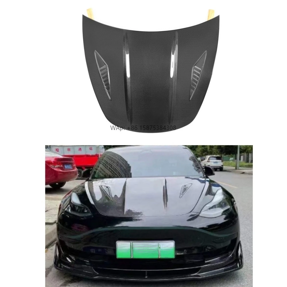 

Real Carbon Fiber Front Hood Bonnet Hood CMS Style for Model 3 2017-2020 Car Front Lever Machine Cover