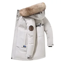 Doudoune longue à capuche avec col en fourrure pour homme, veste en duvet de canard blanc, parkas à poches multiples, qualité masculine, 3XL, hiver, nouveau