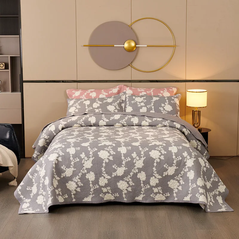 

3PCS Embroidered Cotton Quilt Set - King Size Bedspread on the Bed Summer Lightweight Coverlet Comforter All-Season Home Decor