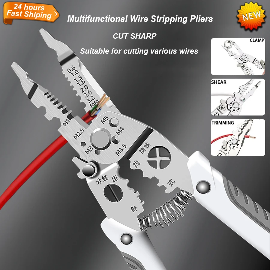 Alicate de Descascamento de Fio Específico para Eletricistas Multifuncional Manutenção Antiderrapante Ferramenta de Alicate Crimper