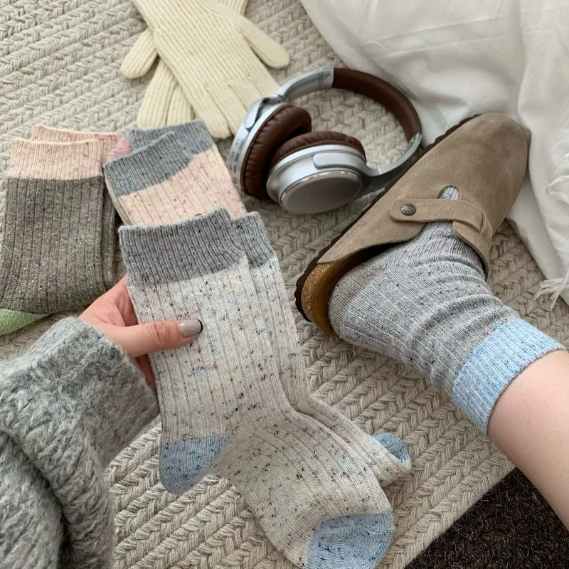 4 أزواج المرأة الخريف الشتاء الجوارب مجموعة الكورية نمط سميكة الصوف منتصف العجل الجوارب المدرسية للفتيات الخريف الجوارب الدافئة جودة عالية #2