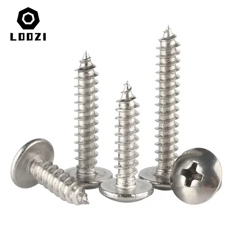 10/20/50pcs M3 M4 M5 M6 304 Stainless Steel Cross Recessed Truss Head Self Tapping Screw Phillips Mushroom Head Wood Screws