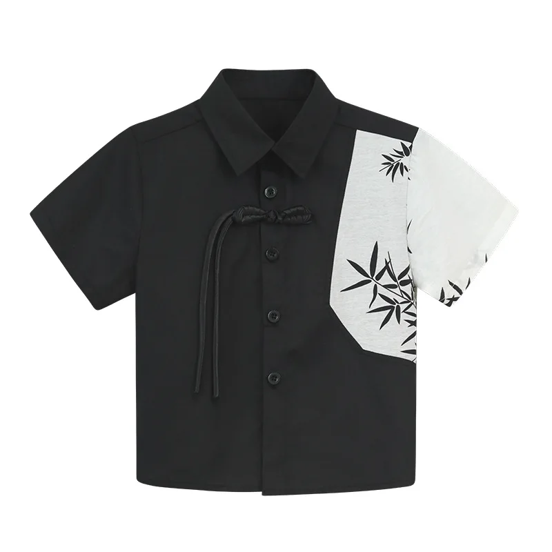 Summer Kids Boys Clothes Set Chinese Style Retro Short Sleeve Shirt Colorblock Shorts Casual Formal Suit Children Outfits Chic