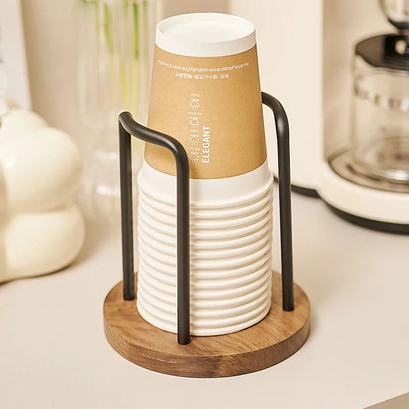 Disposable Cup Storage Holder Rack Shelf Water Tea Cups Wood Dispenser with Longer Stick Mug Display Stand Organizer Supplies